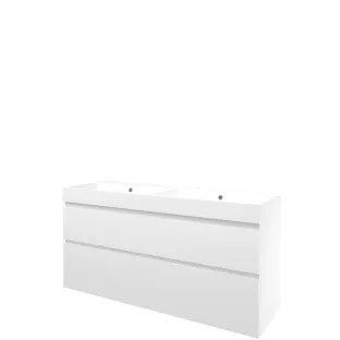 Proline Bathroom furniture - Washbasin loft polystone - Matt white/Matt white - 140x46x70 cm - Double washbasin without tap hole - 2 asymmetrical drawers