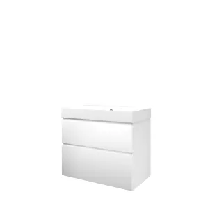 Proline Bathroom furniture - Washbasin loft polystone - Matt white/Matt white - 80x46x70 cm - Single washbasin with 1 tap hole - 2 asymmetrical drawers