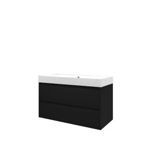 Proline Bathroom furniture - Washbasin loft polystone - Matt black/Gloss white - 100x46x62 cm - Single washbasin with 2 tap holes - 2 symmetrical drawers