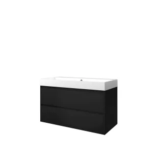 Proline Bathroom furniture - Washbasin loft polystone - Matt black/Gloss white - 100x46x62 cm - Single washbasin without tap hole - 2 symmetrical drawers