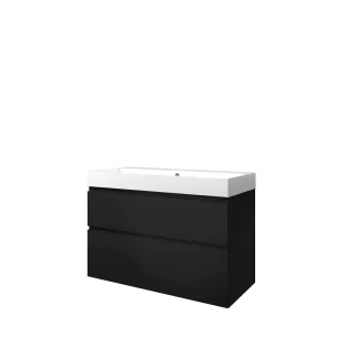 Proline Bathroom furniture - Washbasin loft polystone - Matt black/Gloss white - 100x46x70 cm - Single washbasin without tap hole - 2 asymmetrical drawers