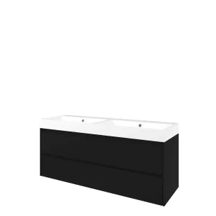 Proline Bathroom furniture - Washbasin loft polystone - Matt black/Gloss white - 140x46x62 cm - Double washbasin with 2 tap holes - 2 symmetrical drawers