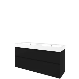 Proline Bathroom furniture - Washbasin loft polystone - Matt black/Gloss white - 140x46x70 cm - Double washbasin without tap hole - 2 asymmetrical drawers