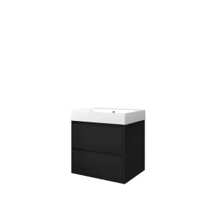 Proline Bathroom furniture - Washbasin loft polystone - Matt black/Gloss white - 60x46x62 cm - Single washbasin with 1 tap hole - 2 symmetrical drawers