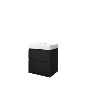 Proline Bathroom furniture - Washbasin loft polystone - Matt black/Gloss white - 60x46x70 cm - Single washbasin with 1 tap hole - 2 asymmetrical drawers