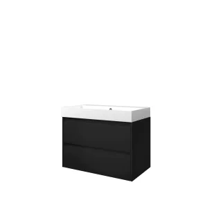 Proline Bathroom furniture - Washbasin loft polystone - Matt black/Gloss white - 80x46x62 cm - Single washbasin with 1 tap hole - 2 symmetrical drawers