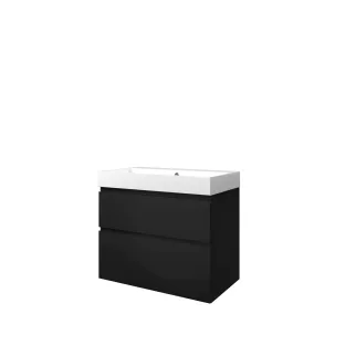 Proline Bathroom furniture - Washbasin loft polystone - Matt black/Gloss white - 80x46x70 cm - Single washbasin with 1 tap hole - 2 asymmetrical drawers