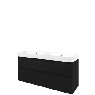 Proline Bathroom furniture - Washbasin loft polystone - Matt black/Matt white - 140x46x70 cm - Double washbasin with 2 tap holes - 2 asymmetrical drawers