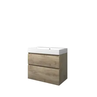 Proline Bathroom furniture - Washbasin loft polystone - Raw oak/Gloss white - 80x46x70 cm - Single washbasin with 1 tap hole - 2 asymmetrical drawers