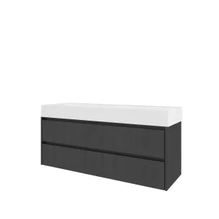 Proline Bathroom furniture - Washbasin loft porcelain - Black oak/Gloss white - 140x46x65 cm - Double washbasin with 2 tap holes - 2 symmetrical drawers