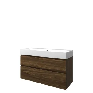 Proline Bathroom furniture - Washbasin loft porcelain - Cabana oak/Gloss white - 120x46x65 cm - Single washbasin with 1 tap hole - 2 asymmetrical drawers