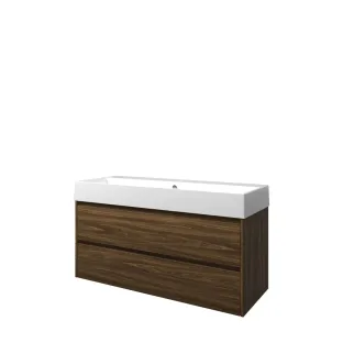 Proline Bathroom furniture - Washbasin loft porcelain - Cabana oak/Gloss white - 120x46x65 cm - Single washbasin with 1 tap hole - 2 symmetrical drawers