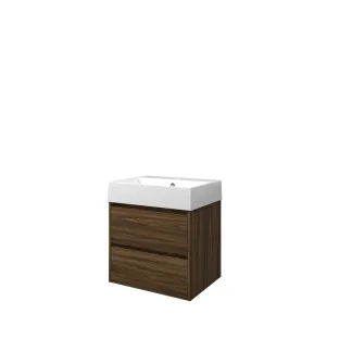 Proline Bathroom furniture - Washbasin loft porcelain - Cabana oak/Gloss white - 60x46x65 cm - Single washbasin with 1 tap hole - 2 symmetrical drawers