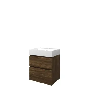 Proline Bathroom furniture - Washbasin loft porcelain - Cabana oak/Gloss white - 60x46x73 cm - Single washbasin with 1 tap hole - 2 asymmetrical drawers