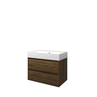 Proline Bathroom furniture - Washbasin loft porcelain - Cabana oak/Gloss white - 80x46x65 cm - Single washbasin with 1 tap hole - 2 symmetrical drawers