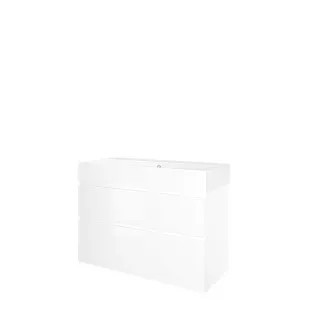 Proline Bathroom furniture - Washbasin loft porcelain - Gloss white/Gloss white - 100x46x65 cm - Single washbasin with 1 tap hole - 2 asymmetrical drawers