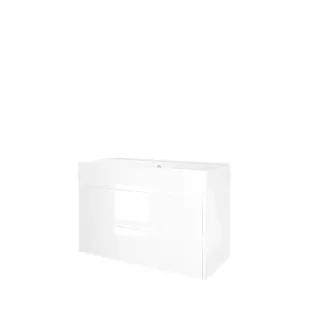 Proline Bathroom furniture - Washbasin loft porcelain - Gloss white/Gloss white - 100x46x65 cm - Single washbasin with 1 tap hole - 2 symmetrical drawers