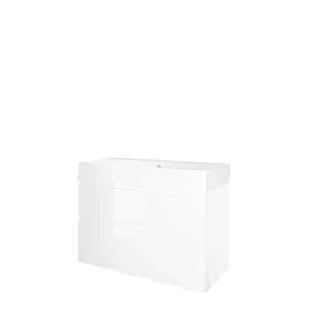 Proline Bathroom furniture - Washbasin loft porcelain - Gloss white/Gloss white - 100x46x65 cm - Single washbasin with 2 tap holes - 2 asymmetrical drawers