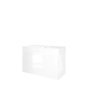 Proline Bathroom furniture - Washbasin loft porcelain - Gloss white/Gloss white - 100x46x65 cm - Single washbasin with 2 tap holes - 2 symmetrical drawers