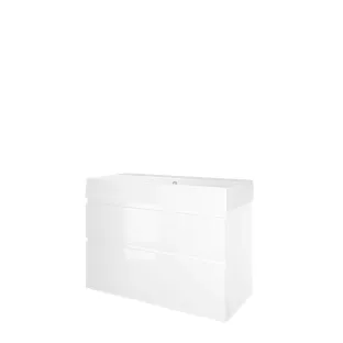 Proline Bathroom furniture - Washbasin loft porcelain - Gloss white/Gloss white - 100x46x65 cm - Single washbasin without tap hole - 2 asymmetrical drawers