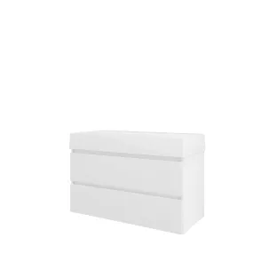 Proline Bathroom furniture - Washbasin loft porcelain - Gloss white/Gloss white - 100x46x65 cm - Single washbasin without tap hole - 2 drawers milled vertically