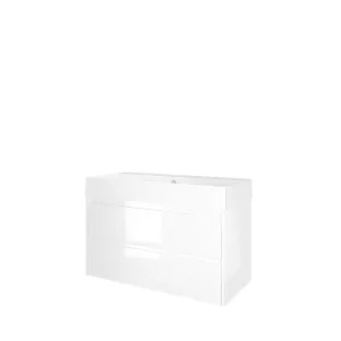 Proline Bathroom furniture - Washbasin loft porcelain - Gloss white/Gloss white - 100x46x65 cm - Single washbasin without tap hole - 2 symmetrical drawers