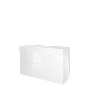 Proline Bathroom furniture - Washbasin loft porcelain - Gloss white/Gloss white - 120x46x65 cm - Single washbasin with 1 tap hole - 2 asymmetrical drawers