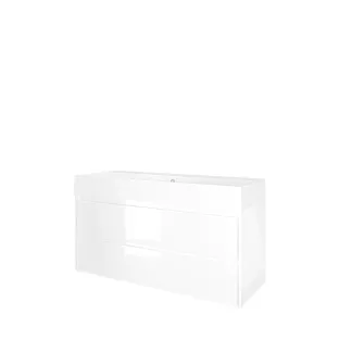 Proline Bathroom furniture - Washbasin loft porcelain - Gloss white/Gloss white - 120x46x65 cm - Single washbasin with 1 tap hole - 2 symmetrical drawers