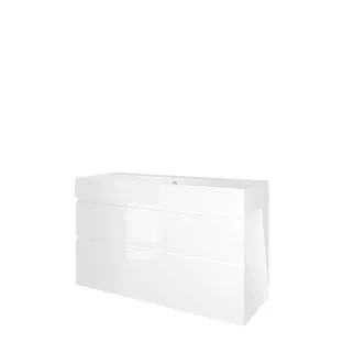 Proline Bathroom furniture - Washbasin loft porcelain - Gloss white/Gloss white - 120x46x65 cm - Single washbasin with 2 tap holes - 2 asymmetrical drawers