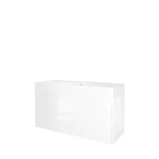 Proline Bathroom furniture - Washbasin loft porcelain - Gloss white/Gloss white - 120x46x65 cm - Single washbasin with 2 tap holes - 2 symmetrical drawers