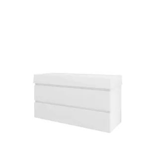 Proline Bathroom furniture - Washbasin loft porcelain - Gloss white/Gloss white - 120x46x65 cm - Single washbasin without tap hole - 2 drawers milled vertically