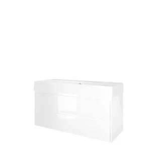 Proline Bathroom furniture - Washbasin loft porcelain - Gloss white/Gloss white - 120x46x65 cm - Single washbasin without tap hole - 2 symmetrical drawers