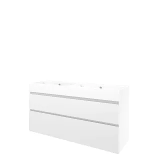 Proline Bathroom furniture - Washbasin loft porcelain - Gloss white/Gloss white - 140x46x65 cm - Double washbasin with 2 tap holes - 2 asymmetrical drawers