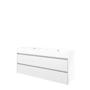 Proline Bathroom furniture - Washbasin loft porcelain - Gloss white/Gloss white - 140x46x65 cm - Double washbasin with 2 tap holes - 2 symmetrical drawers