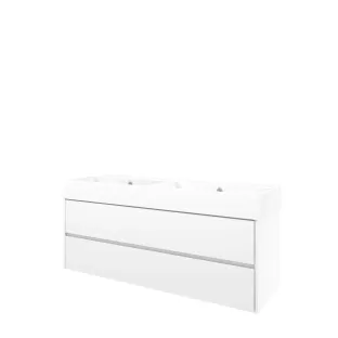 Proline Bathroom furniture - Washbasin loft porcelain - Gloss white/Gloss white - 140x46x65 cm - Double washbasin without tap hole - 2 symmetrical drawers