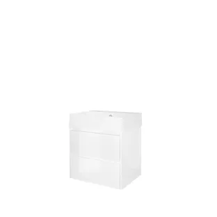 Proline Bathroom furniture - Washbasin loft porcelain - Gloss white/Gloss white - 60x46x65 cm - Single washbasin with 1 tap hole - 2 symmetrical drawers