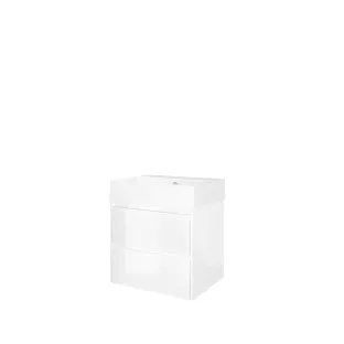 Proline Bathroom furniture - Washbasin loft porcelain - Gloss white/Gloss white - 60x46x65 cm - Single washbasin without tap hole - 2 symmetrical drawers