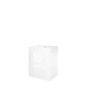 Proline Bathroom furniture - Washbasin loft porcelain - Gloss white/Gloss white - 60x46x73 cm - Single washbasin with 1 tap hole - 2 asymmetrical drawers