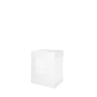 Proline Bathroom furniture - Washbasin loft porcelain - Gloss white/Gloss white - 60x46x73 cm - Single washbasin without tap hole - 2 asymmetrical drawers