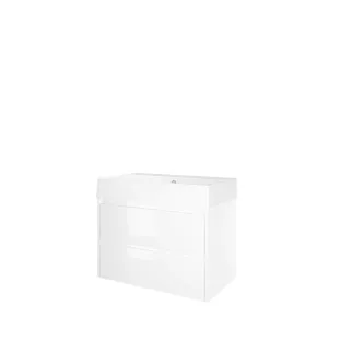 Proline Bathroom furniture - Washbasin loft porcelain - Gloss white/Gloss white - 80x46x65 cm - Single washbasin with 1 tap hole - 2 symmetrical drawers