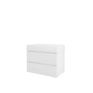 Proline Bathroom furniture - Washbasin loft porcelain - Gloss white/Gloss white - 80x46x65 cm - Single washbasin without tap hole - 2 drawers milled vertically