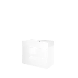 Proline Bathroom furniture - Washbasin loft porcelain - Gloss white/Gloss white - 80x46x65 cm - Single washbasin without tap hole - 2 symmetrical drawers