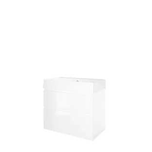 Proline Bathroom furniture - Washbasin loft porcelain - Gloss white/Gloss white - 80x46x73 cm - Single washbasin with 1 tap hole - 2 asymmetrical drawers