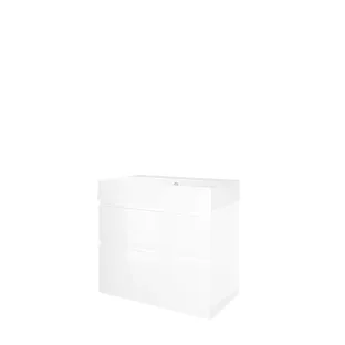 Proline Bathroom furniture - Washbasin loft porcelain - Gloss white/Gloss white - 80x46x73 cm - Single washbasin without tap hole - 2 asymmetrical drawers