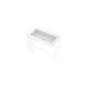 Proline Bathroom furniture - Washbasin loft porcelain - Matt white/Gloss white - 100x46x65 cm - Single washbasin with 1 tap hole - 2 asymmetrical drawers