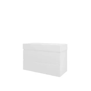 Proline Bathroom furniture - Washbasin loft porcelain - Matt white/Gloss white - 100x46x65 cm - Single washbasin with 1 tap hole - 2 drawers milled vertically