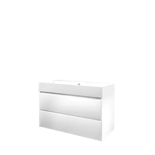 Proline Bathroom furniture - Washbasin loft porcelain - Matt white/Gloss white - 100x46x65 cm - Single washbasin with 2 tap holes - 2 symmetrical drawers