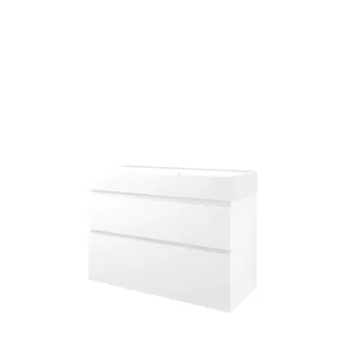 Proline Bathroom furniture - Washbasin loft porcelain - Matt white/Gloss white - 100x46x65 cm - Single washbasin without tap hole - 2 asymmetrical drawers