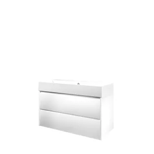 Proline Bathroom furniture - Loft porcelain washbasin - Matt white/Gloss white - 100x46x65 cm - Single washbasin without tap hole - 2 symmetrical drawers