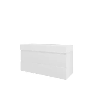 Proline Bathroom furniture - Washbasin loft porcelain - Matt white/Gloss white - 120x46x65 cm - Single washbasin with 1 tap hole - 2 drawers milled vertically